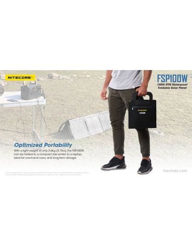 Maletín Panel Solar 100W Plegable y resistente al agua IPX5 FSP100W | LeonLeds