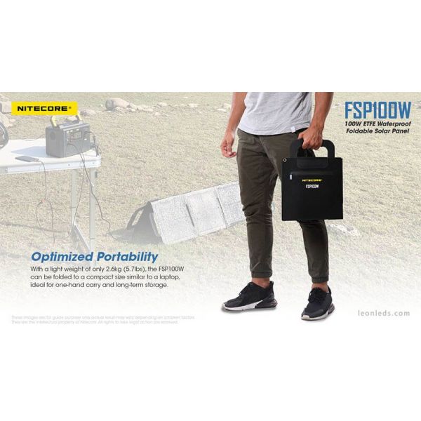 Maleta Painel Solar 100W Dobrável e impermeável IPX5 FSP100W | leonleds