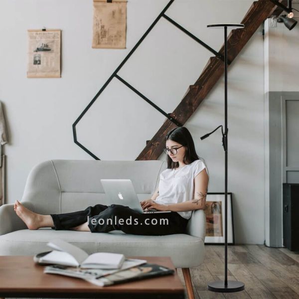 Lampadaire LED avec lecteur noir Yamela ambient