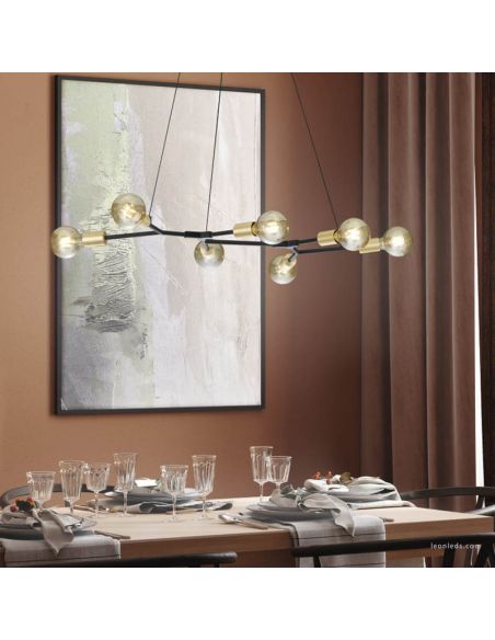 Lámpara de techo Cross de 6 Luces Negra y Oro Trio Lighting | LeonLeds