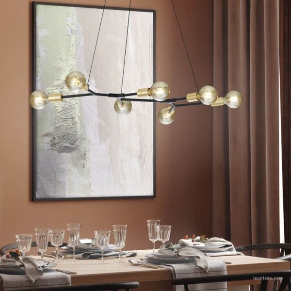 Lámpara de techo Cross de 6 Luces Negra y Oro Trio Lighting | LeonLeds