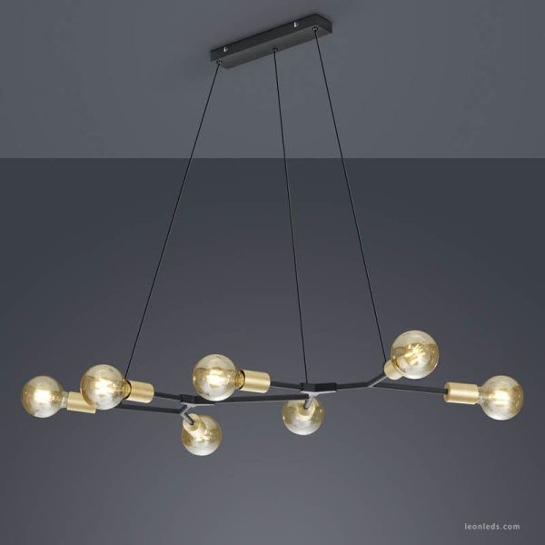 Lámpara de techo Cross de 6 Luces Negra y Oro Trio Lighting | LeonLeds
