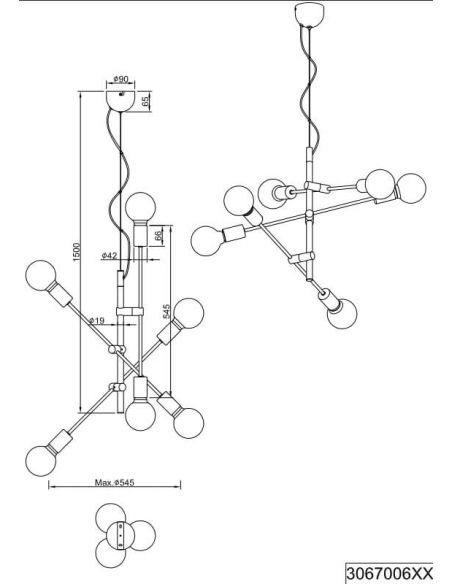 Dimensiones Lámpara colgante Cross de 6 Luces Negra y Oro 306700632 | LeonLeds