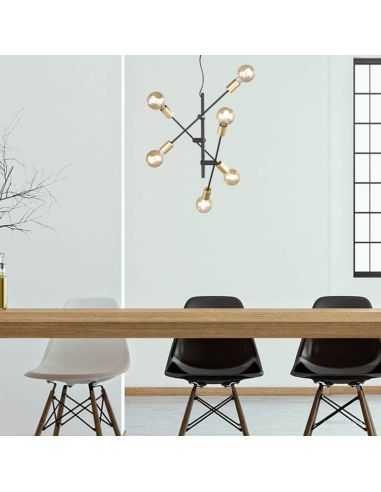 Candeeiro Pendente Cross 6-Light Preto e Dourado 306700632 | leonleds