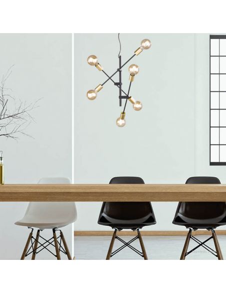 Candeeiro Pendente Cross 6-Light Preto e Dourado 306700632 | leonleds