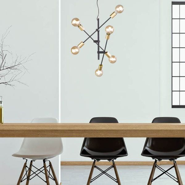 Lámpara colgante Cross de 6 Luces Negra y Oro 306700632 | LeonLeds