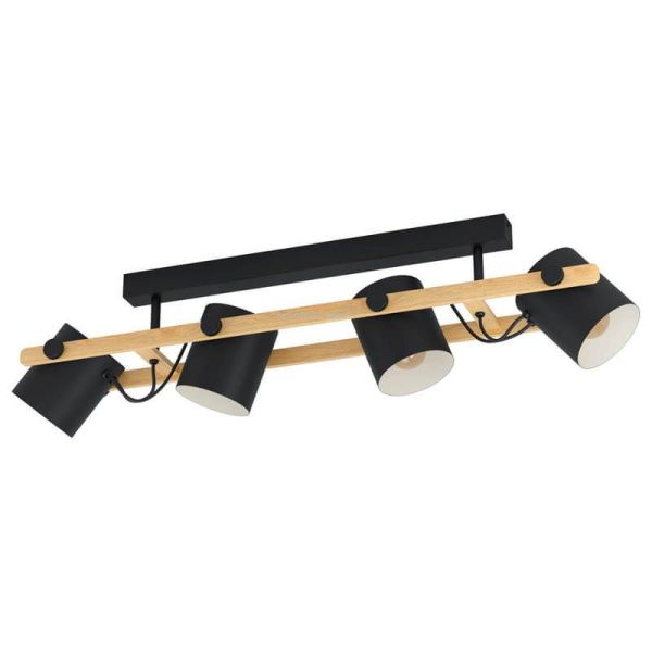 Luminária de teto preto e madeira estilo nórdico Hornwood 4xE27 Eglo | leonleds