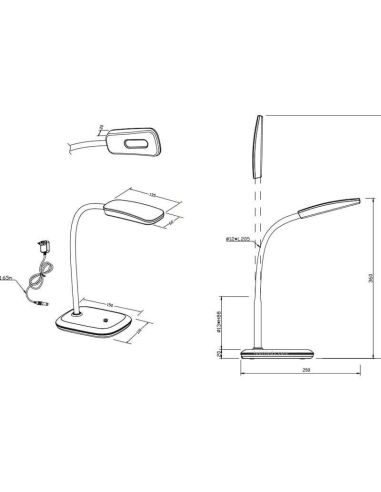 Dimensiones Flexo LED blanco 4 Niveles de potencia Boa Trio R52431101 | LeonLeds