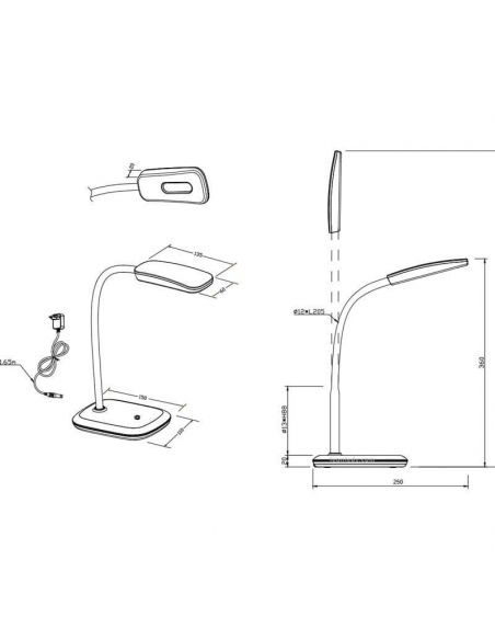 Dimensiones Flexo LED blanco 4 Niveles de potencia Boa Trio R52431101 | LeonLeds