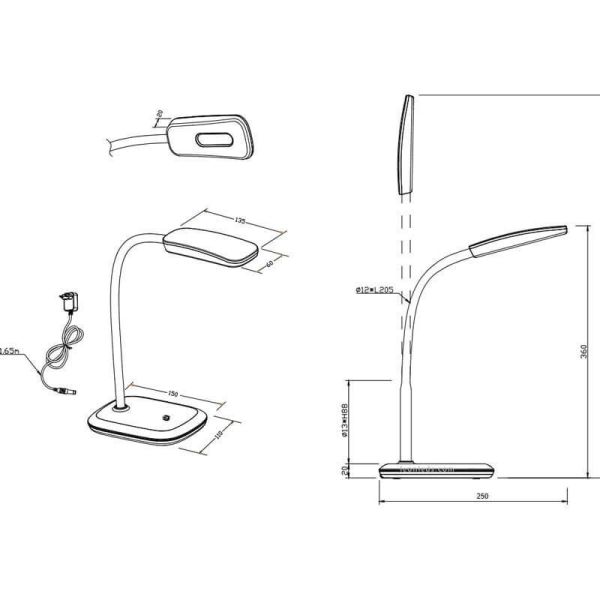 Dimensiones Flexo LED blanco 4 Niveles de potencia Boa Trio R52431101 | LeonLeds