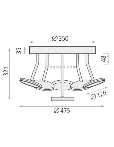 Dimensions du plafonnier LED noir Corvus 6x7W