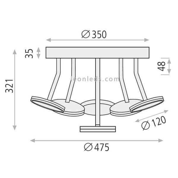 Dimensions du plafonnier LED noir Corvus 6x7W
