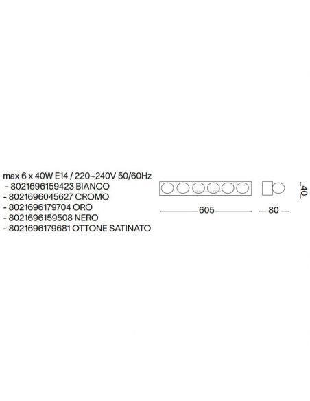 Dimensiones Aplique tipo hollywood latón Prive' AP6 6xE14 | LeonLeds