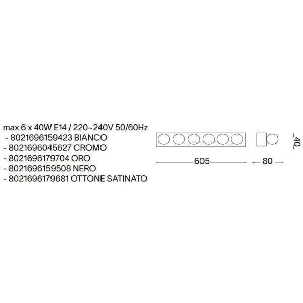 Dimensiones Aplique tipo hollywood latón Prive' AP6 6xE14 | LeonLeds