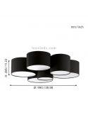 Dimensiones Plafón textil negro Pastore formado por 6 Plafones redondos | LeonLeds