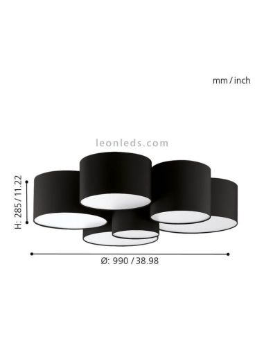 Dimensiones Plafón textil negro Pastore formado por 6 Plafones redondos | LeonLeds