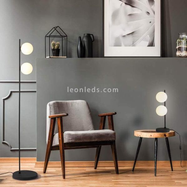 Lampadaire métal noir et verre Doris 2xG9