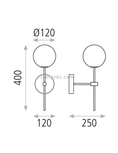 Candeeiro de parede moderno em metal Doris com bola de vidro