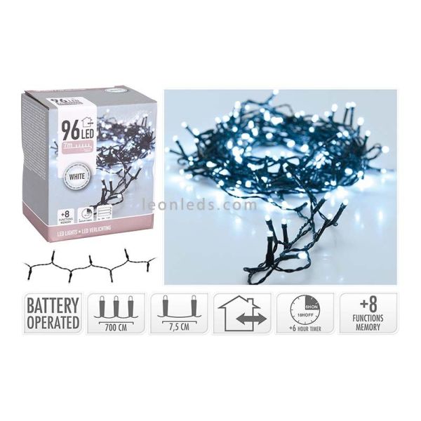 Guirlanda multifuncional a bateria 96 leds cabo preto luz fria 7m