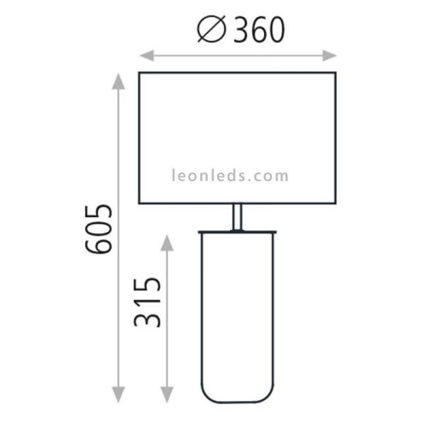 Lámpara mesa textil Lindana blanca y dorada dimensiones