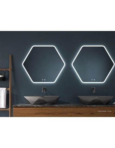 Espelho para banheiro hexagonal LED com antiembaçante Mare Eurobath | leonleds