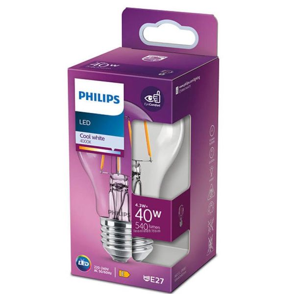 Caja Bombilla LED A60 Luz Natural 4000K Equivalente a 40W Philips | LeonLeds