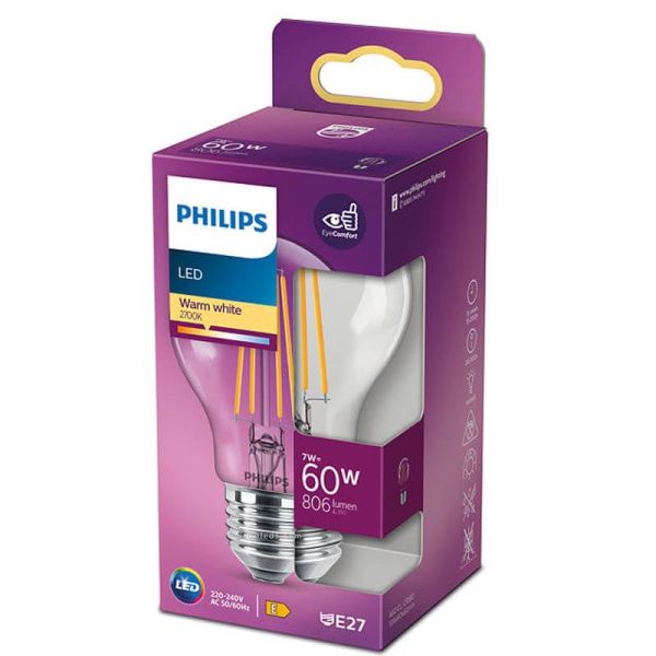 Bombilla LED equivalente a 60W - 7W de Filamento LED Classic E27 Philips 2700k | LeonLeds