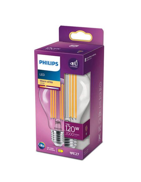 Ampoule à filament LED E27 13W - 120W A67 LED classique 2700k Philips | leonleds