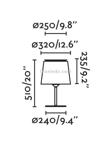 Dimensions lampe à poser tissu et métal Savoy