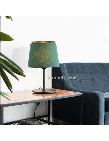Lámpara de mesa Savoy de tela y metal verde ambiente