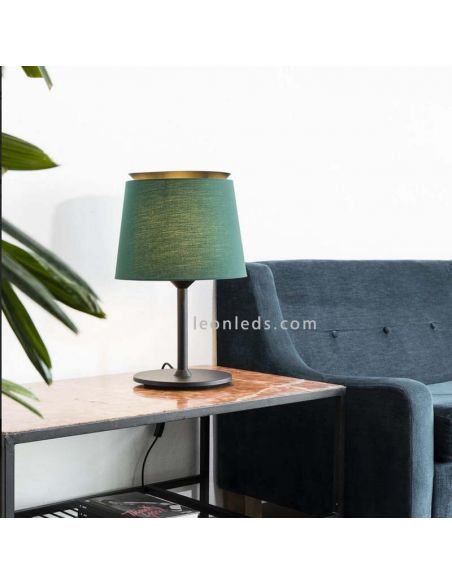 Lámpara de mesa Savoy de tela y metal verde ambiente