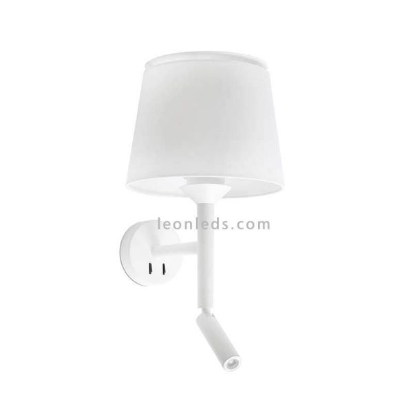 Aplique de pared de tela Savoy con brazo lector blanco