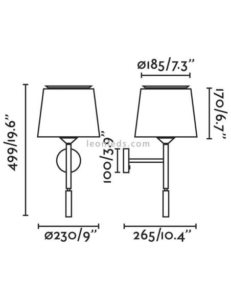 Aplique de pared de tela Savoy con brazo lector dimensiones