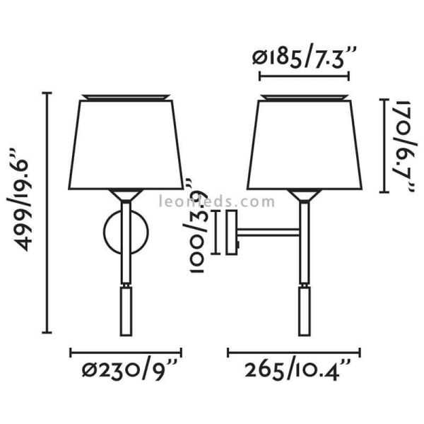 Aplique de pared de tela Savoy con brazo lector dimensiones