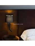 Aplique de pared de tela Savoy con brazo lector negro ambiente