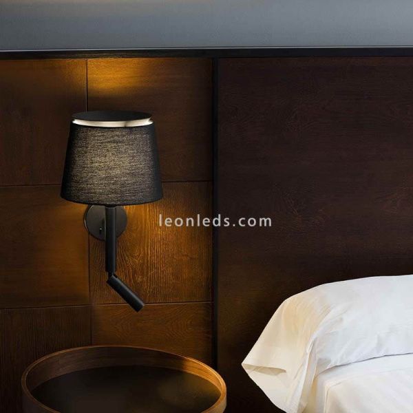 Aplique de pared de tela Savoy con brazo lector negro ambiente