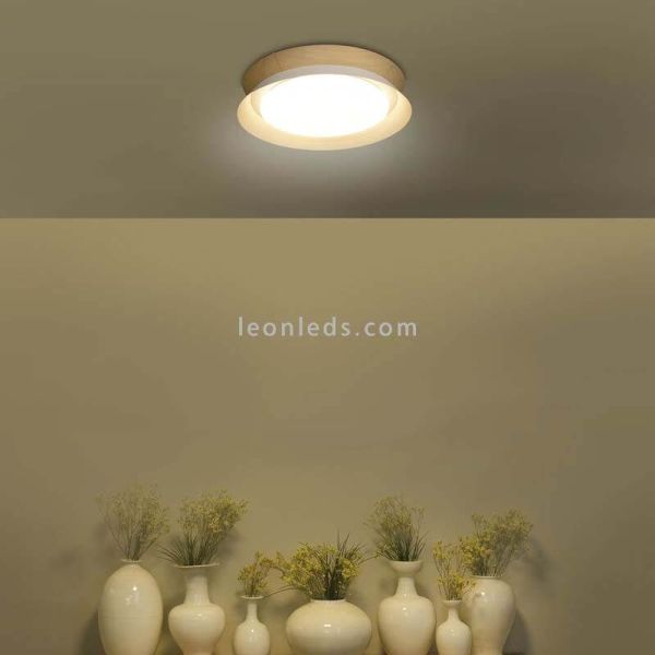 Candeeiro de tecto LED de madeira Tender branco ambiente ACB Iluminación