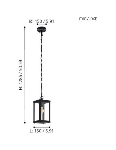 Dimensiones de Lámpara de techo exterior Negra Alamonte 1 94788 Eglo | LeonLeds