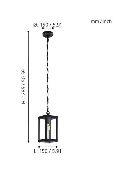 Dimensiones de Lámpara de techo exterior Negra Alamonte 1 94788 Eglo | LeonLeds