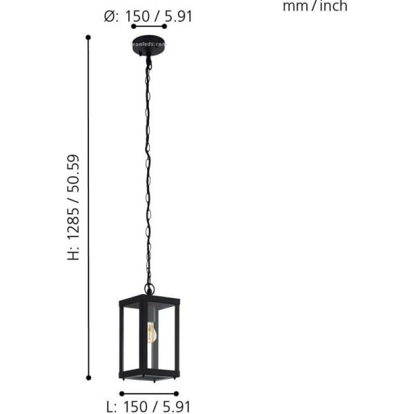 Dimensions Plafonnier extérieur noir Alamonte 1 94788 Eglo | leonleds