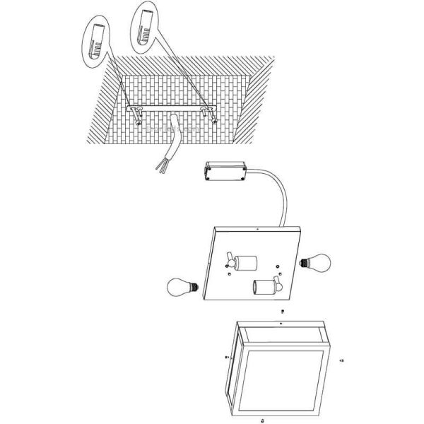 Installation de plafonnier extérieur noir en Acier et Verre Alamonte 1 94832 2XE27 Eglo | leonleds