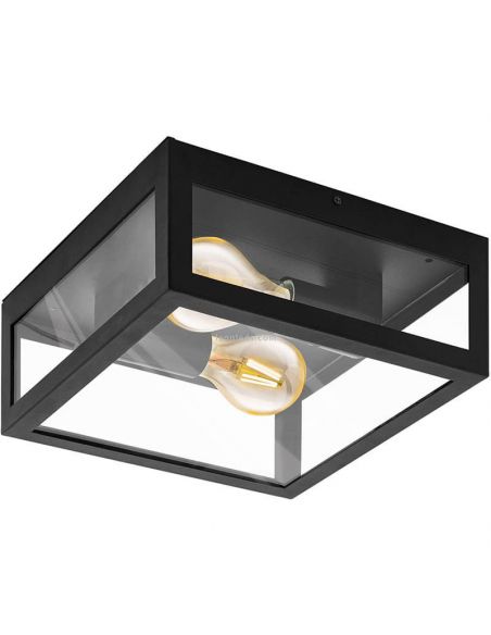 Plafón exterior negro de Acero y Vidrio Alamonte 1 94832 2XE27 Eglo | LeonLeds