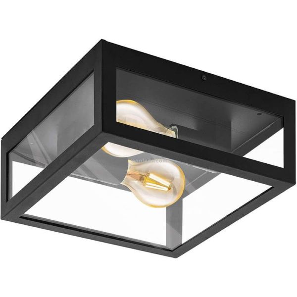 Plafón exterior negro de Acero y Vidrio Alamonte 1 94832 2XE27 Eglo | LeonLeds