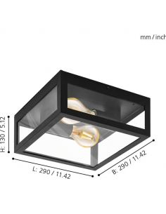 Plafonnier d'extérieur noir en Acier et Verre Alamonte 1 94832 2XE27 Eglo | leonleds 2