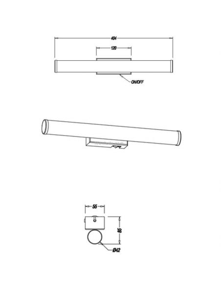Dimensiones de Baño con dos espejos y dos Apliques LED para espejo de baño con interruptor Mattimo Trio Lighting | LeonLeds