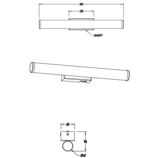 Dimensions de la salle de bain avec deux miroirs et deux appliques LED pour miroir de salle de bain avec interrupteur Mattimo Tr