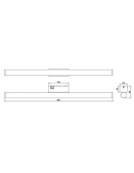 Dimensões de banheiro com dois espelhos e duas luminárias LED para espelho de banheiro com interruptor Mattimo Trio Lighting | L
