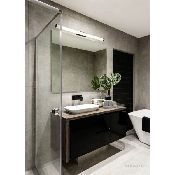 Baño con Aplique LED para espejo de baño con interruptor Mattimo negro Trio Lighting | LeonLeds