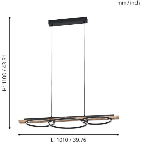 Dimensiones Lámpara de techo LED con 3 aros negros Boyal 25W 3.600Lm Eglo | LeonLeds