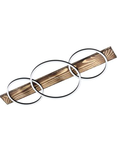 Plafón LED con 3 aros negros Boyal 24W 3.400Lm madera ennegrecida | LeonLeds